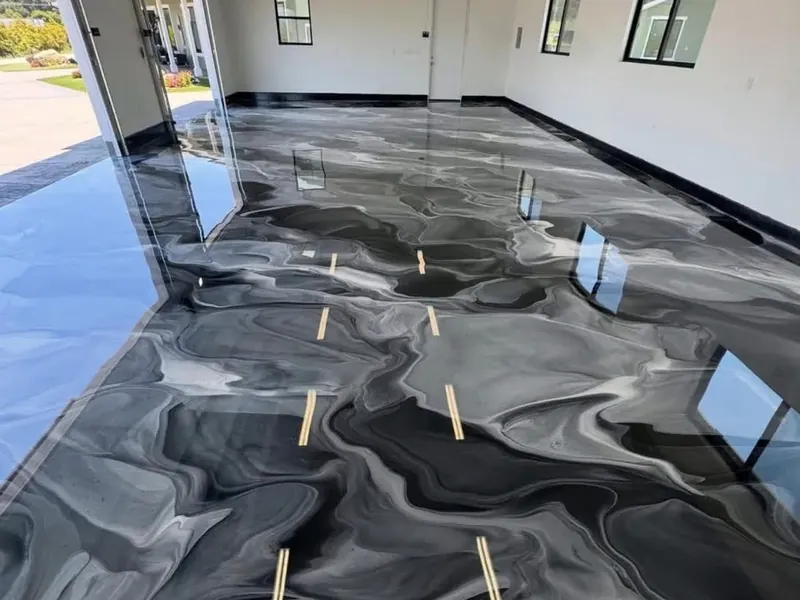 Dramatic metallic epoxy floor Fargo North Dakota garage